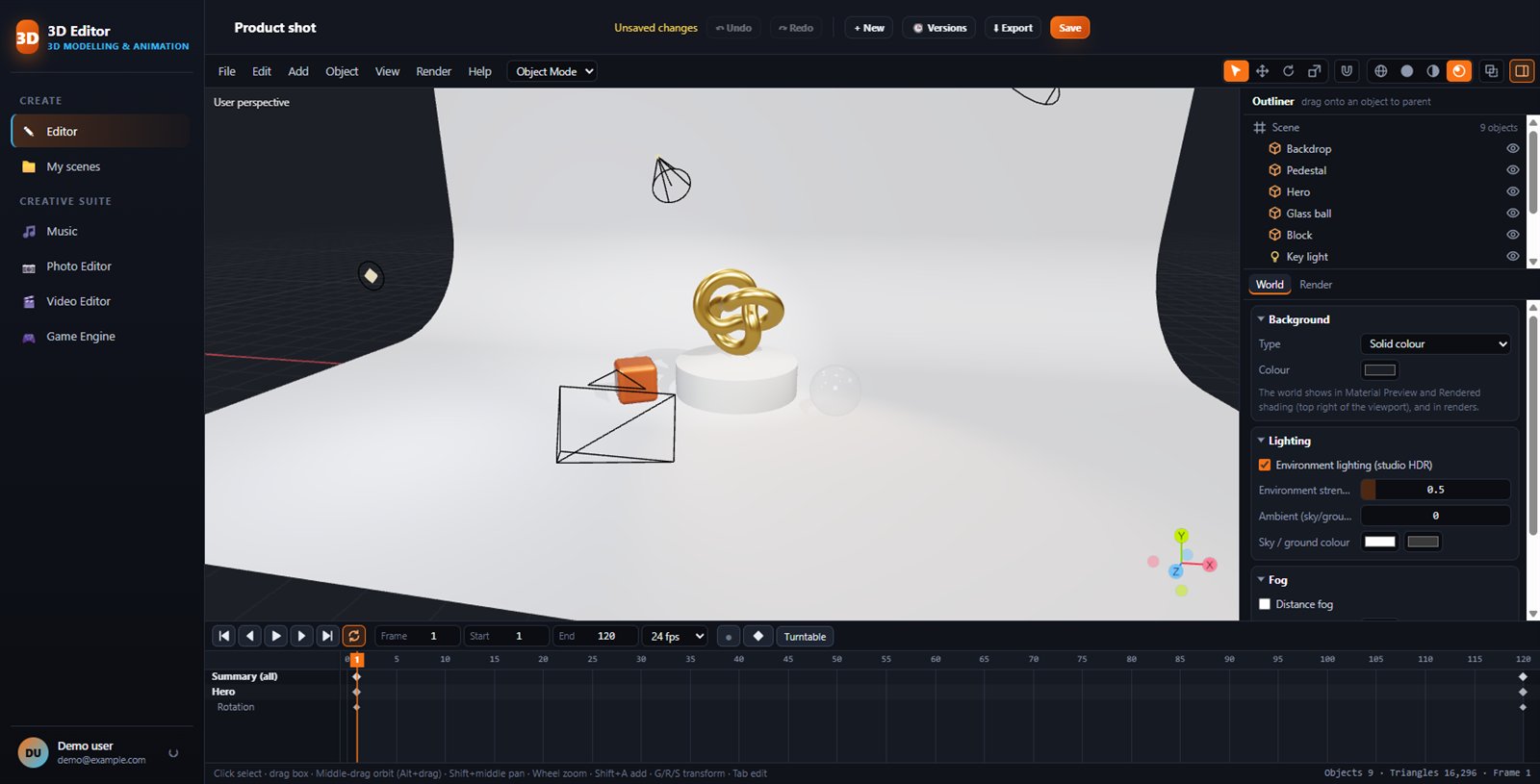 A Blender-style workspace in your browser
