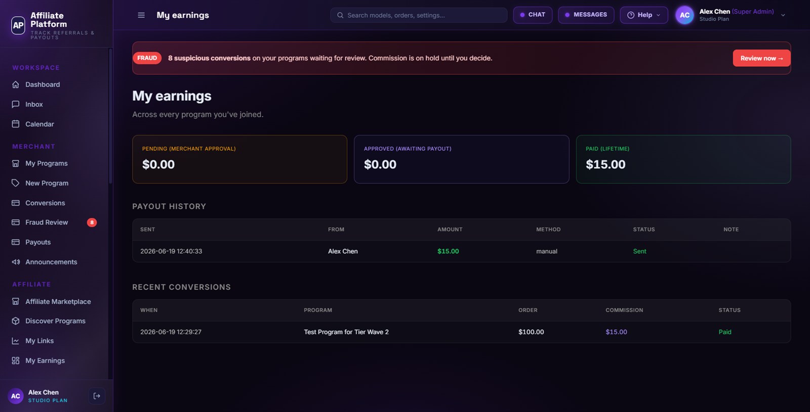 Your earnings, per program