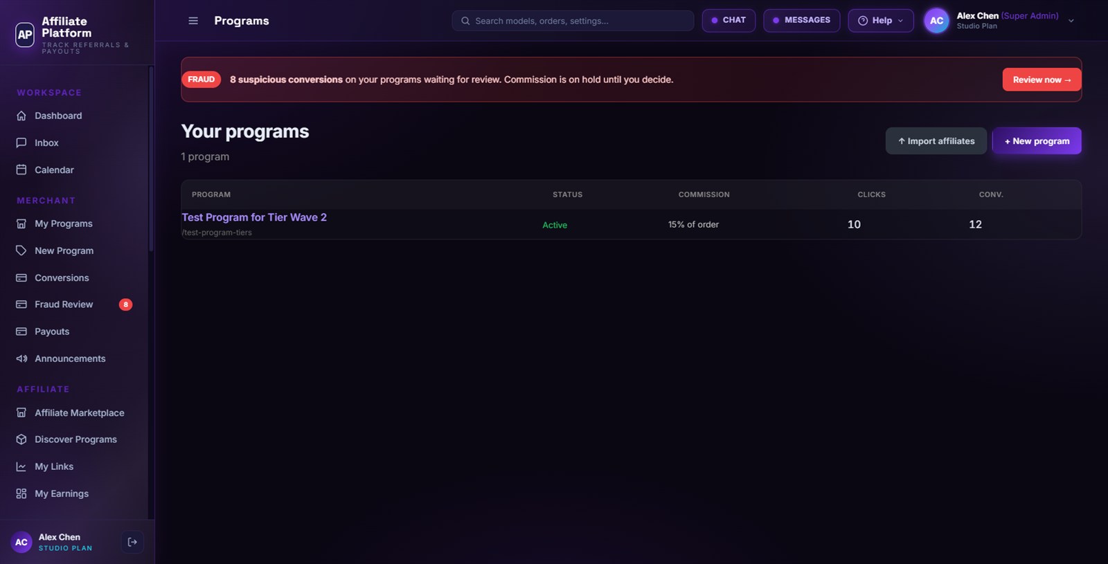 Your programs, active + paused