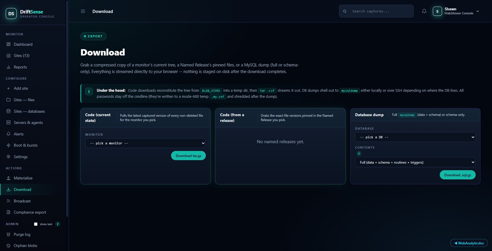 Download any snapshot as tar.gz
