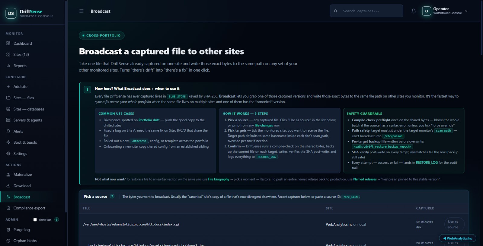Broadcast changes across sites