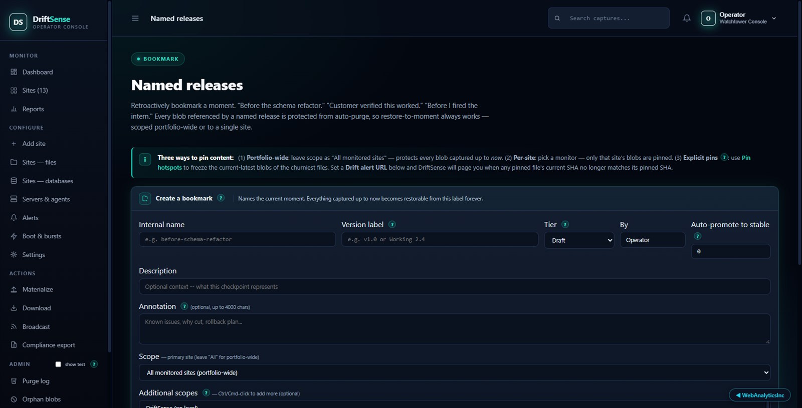 Named release snapshots