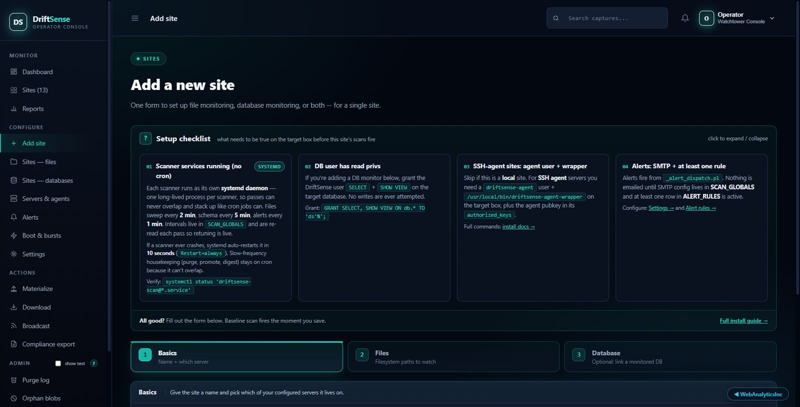 Add a new site to monitor