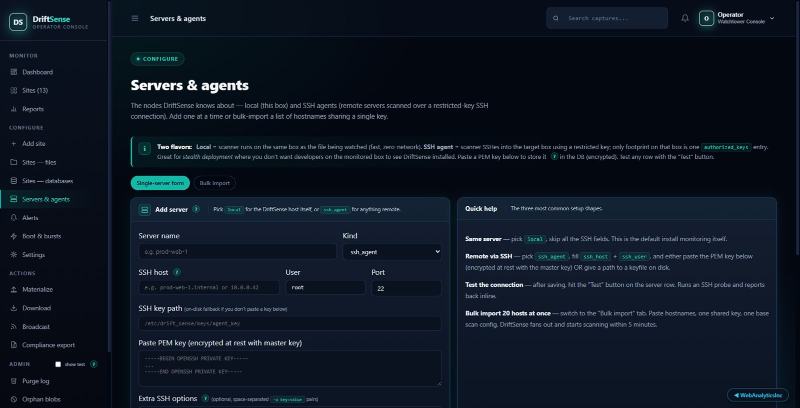 Agents + servers monitored