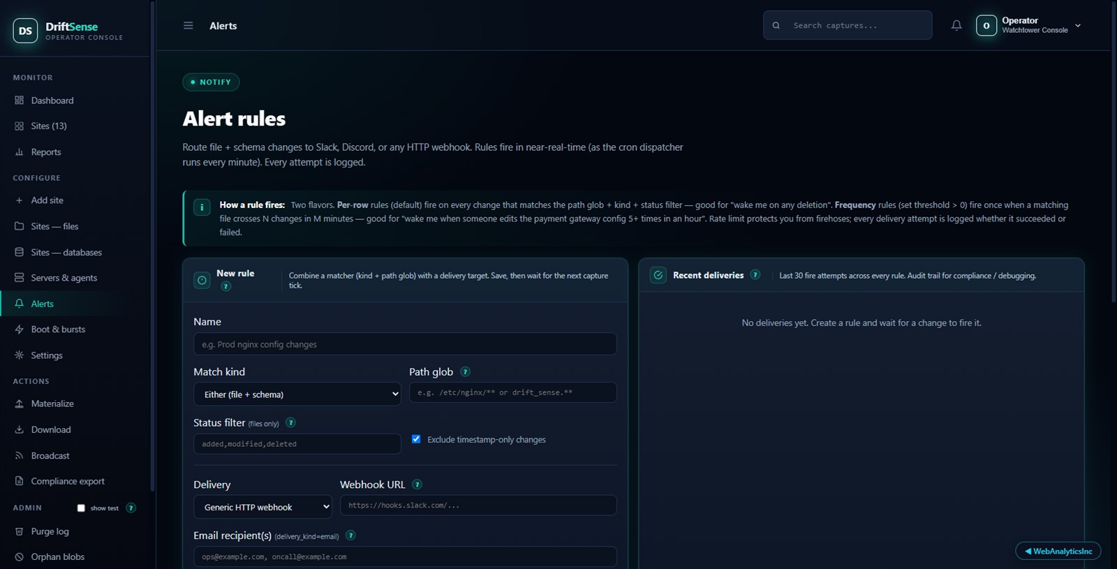 Alert rules per site