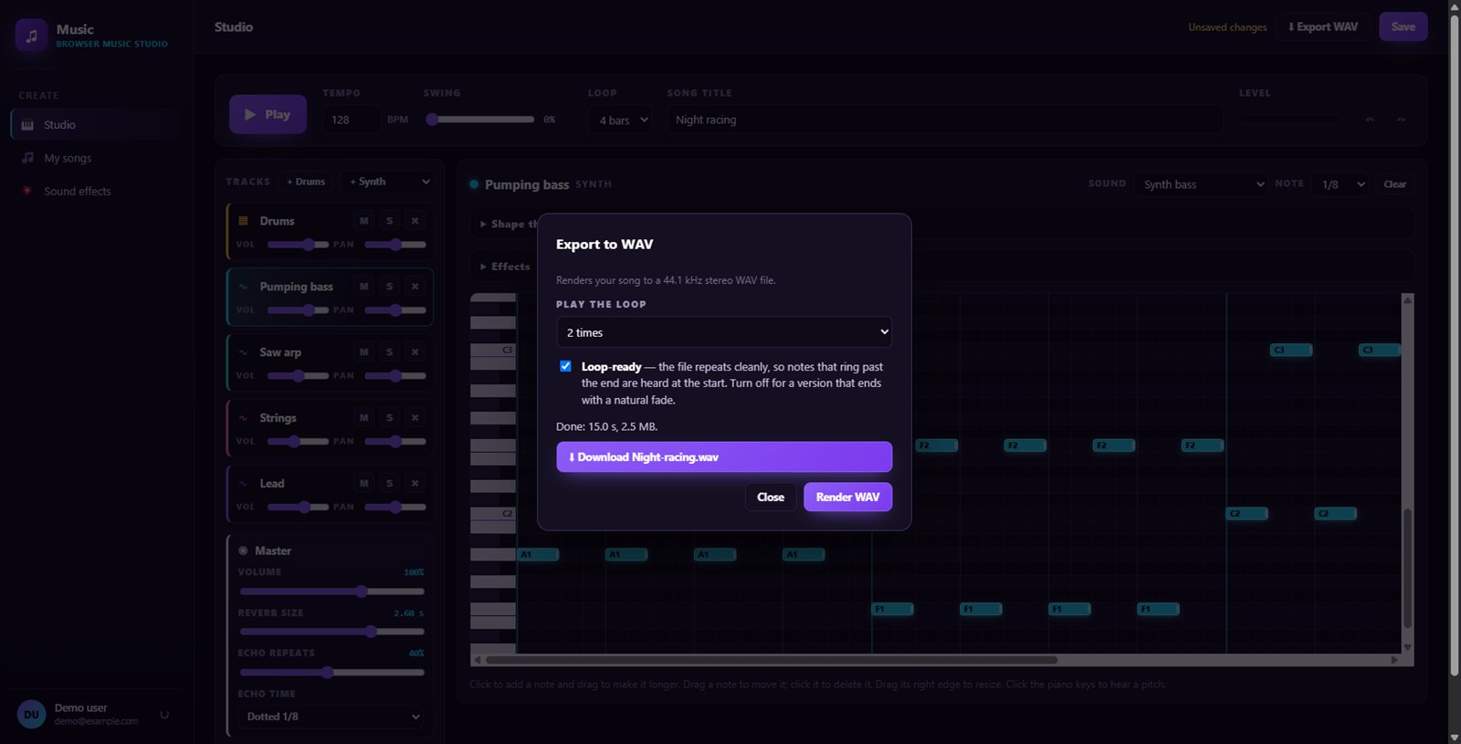 Export loop-ready WAV files