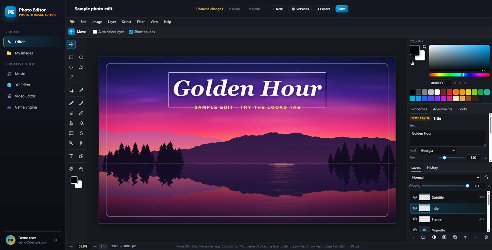 A layered photo editor in your browser