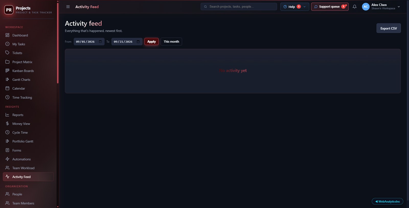 Full activity stream
