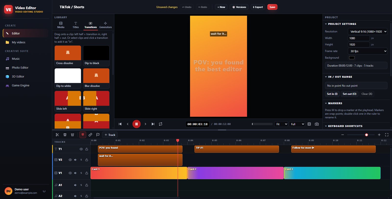 Vertical videos and transitions