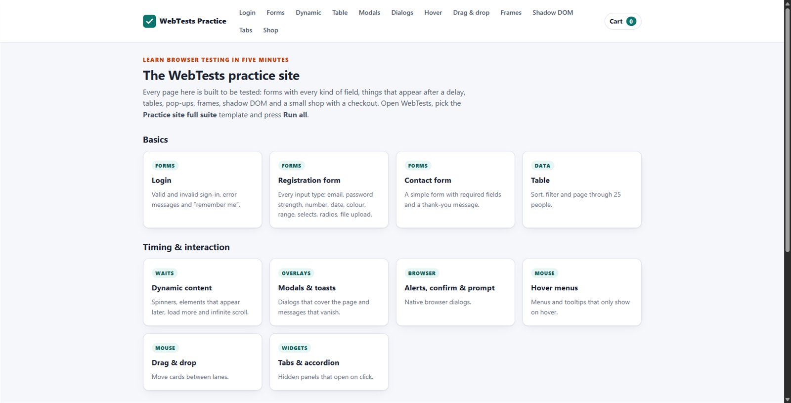 Learn on the practice site